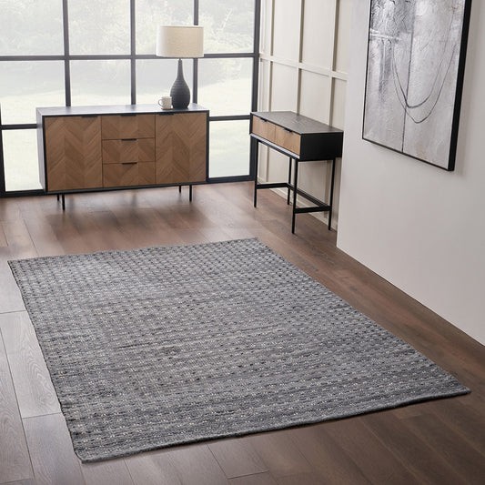 Indoor Outdoor Grey Double Stitch Design Rug