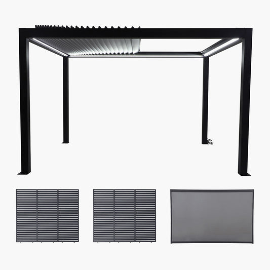 Abierto Full Electric 3m x 4m with LED and 2 x 3m Fixed Louvre Panels & 1 x 4m Electric Blind