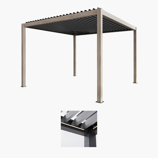 Pavillo Teak 3.5m x 3.5m Pergola with Pavillo LED