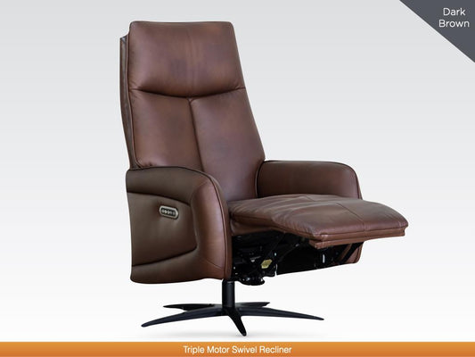 Prestige Swivel Chair in Dark Brown Leather (Dual Motor)