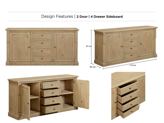 Chateau Rustic 2 Door 4 Drawer Sideboard