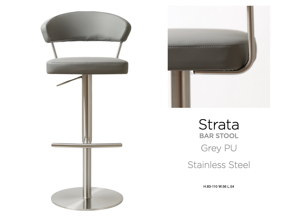 Strata Stainless Steel Grey Barstool