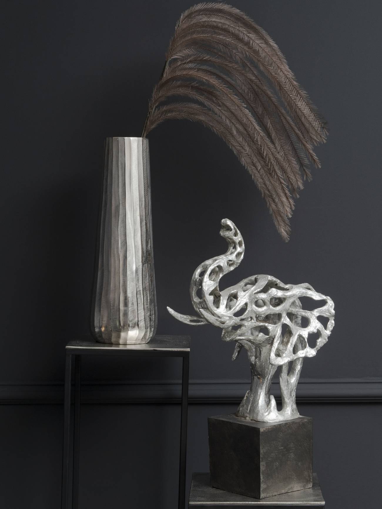 Libra Addo Abstract Elephant Head Sculpture in Silver Resin