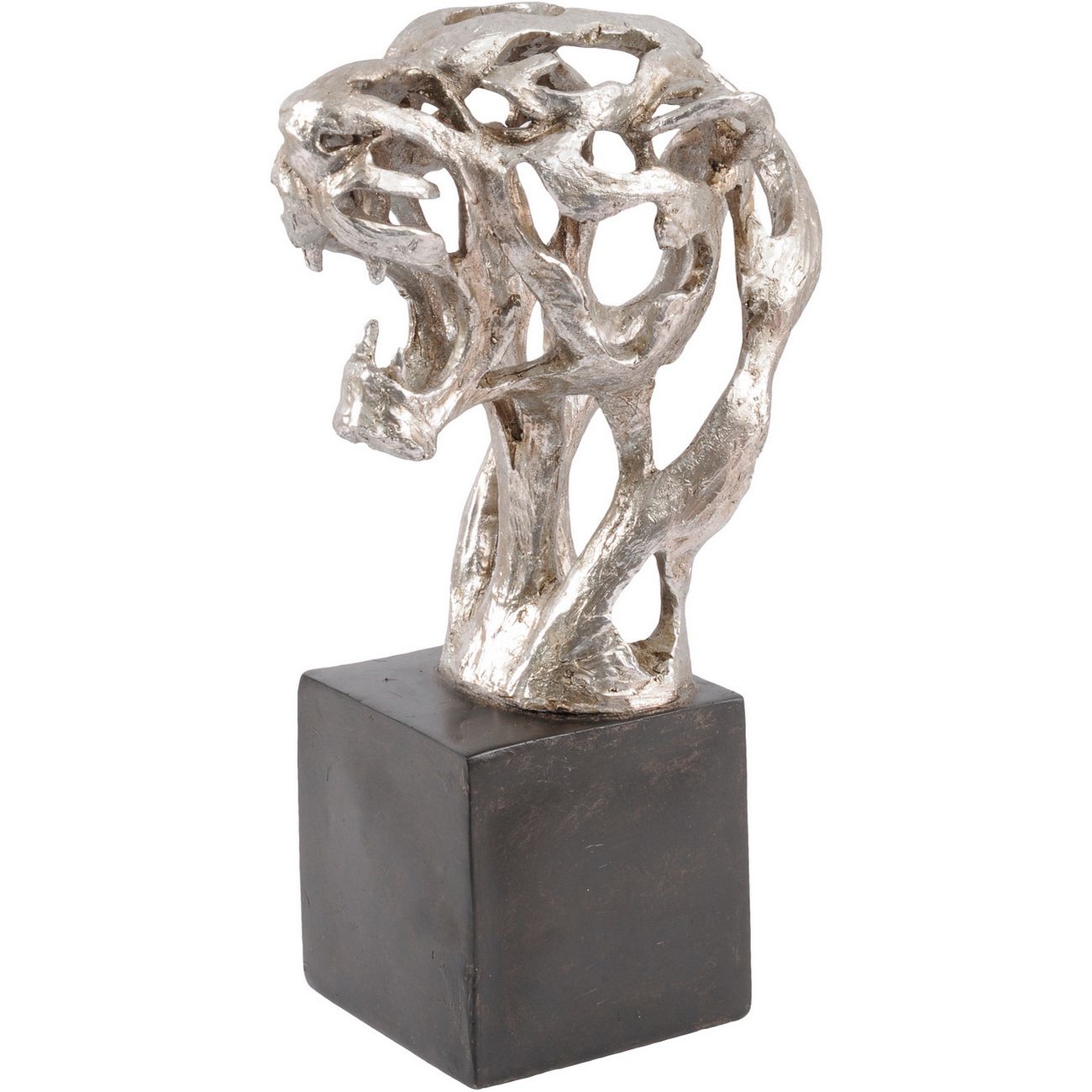 Libra Addo Abstract Tiger Head Sculpture in Silver Resin