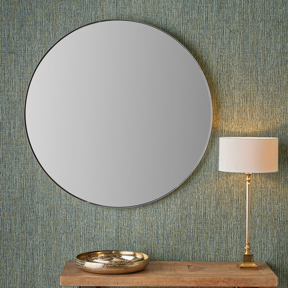 Large Metal Slim Frame Round Wall Mirror
