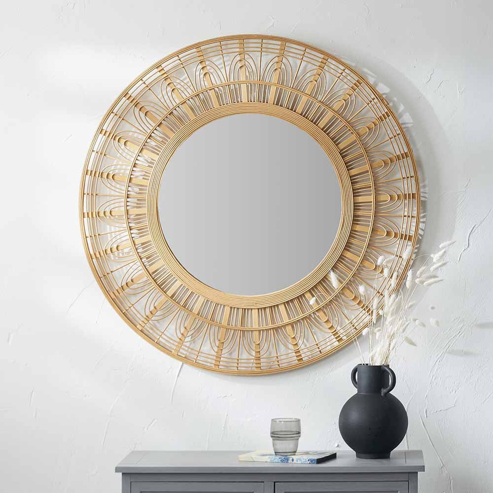 Bamboo Frame Round Wall Mirror