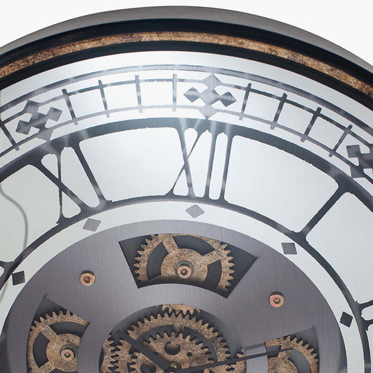 Antique Gold Wood and Mirror Working Cog Wall Clock