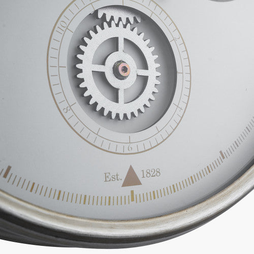 Pacific White and Silver Metal Working Cog Wall Clock