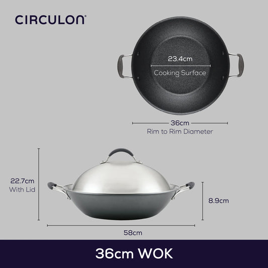 Circulon ScratchDefense A1 Series Extreme Non-Stick Wok & Stainless Steel Lid (36cm)
