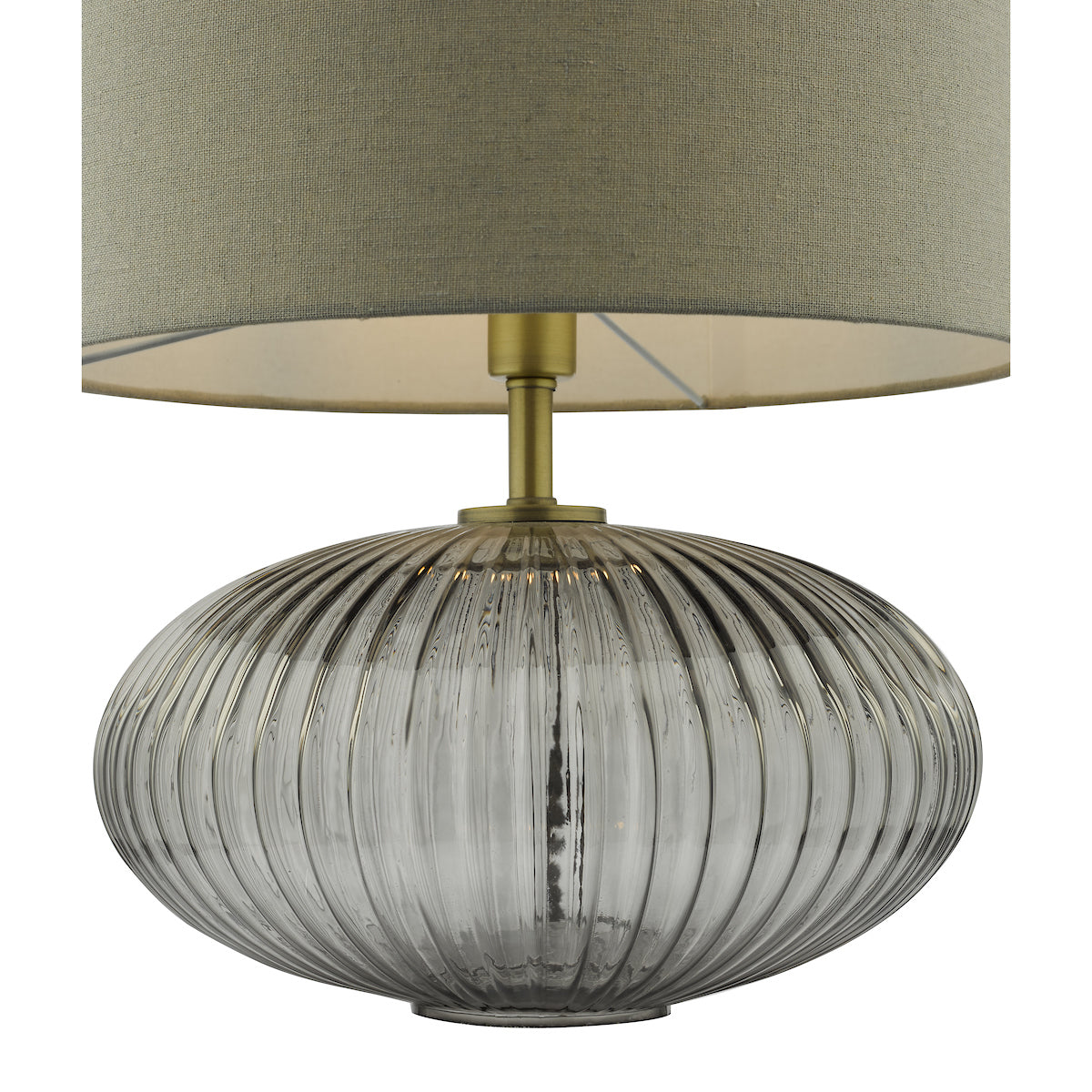 Dar Edmond Table Lamp Smoked Glass Antique Brass Detail With Shade