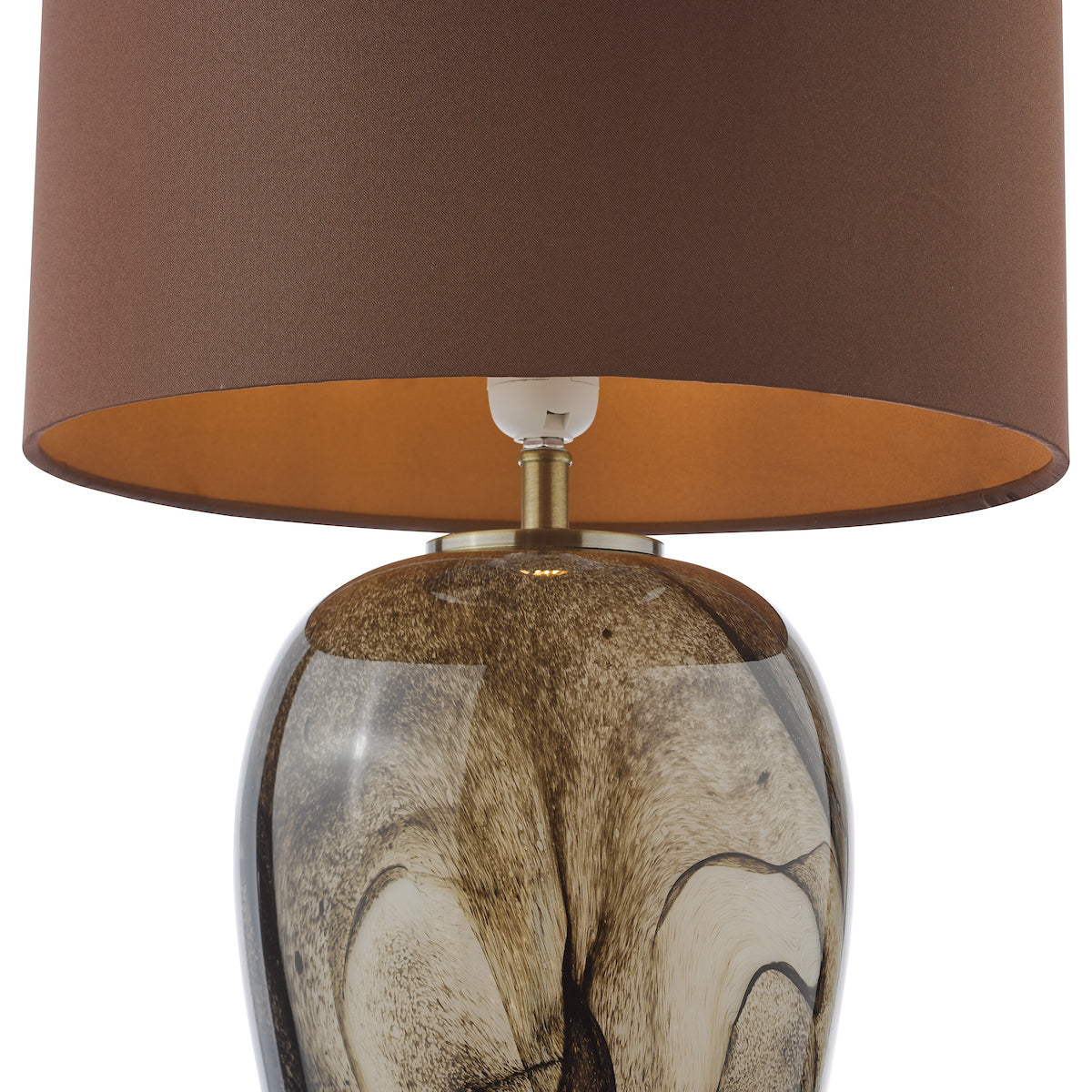 Dar Egas Table Lamp Brown Marble Effect Glass and Antique Brass With Shade