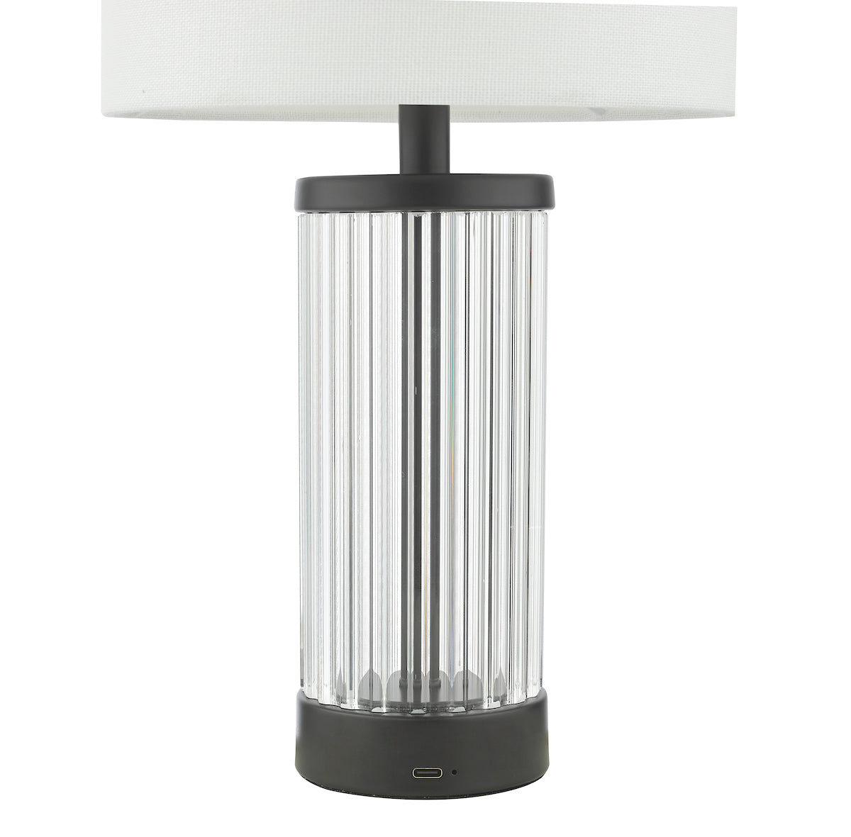 Dar Enrico Rechargeable Table Lamp Satin Black and Glass With Shade LED