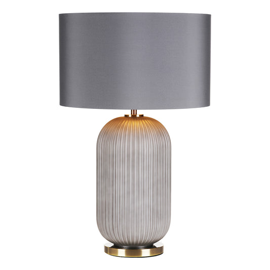 Dar Helicon Table Lamp Grey Ribbed Glass and Antique Brass With Shade