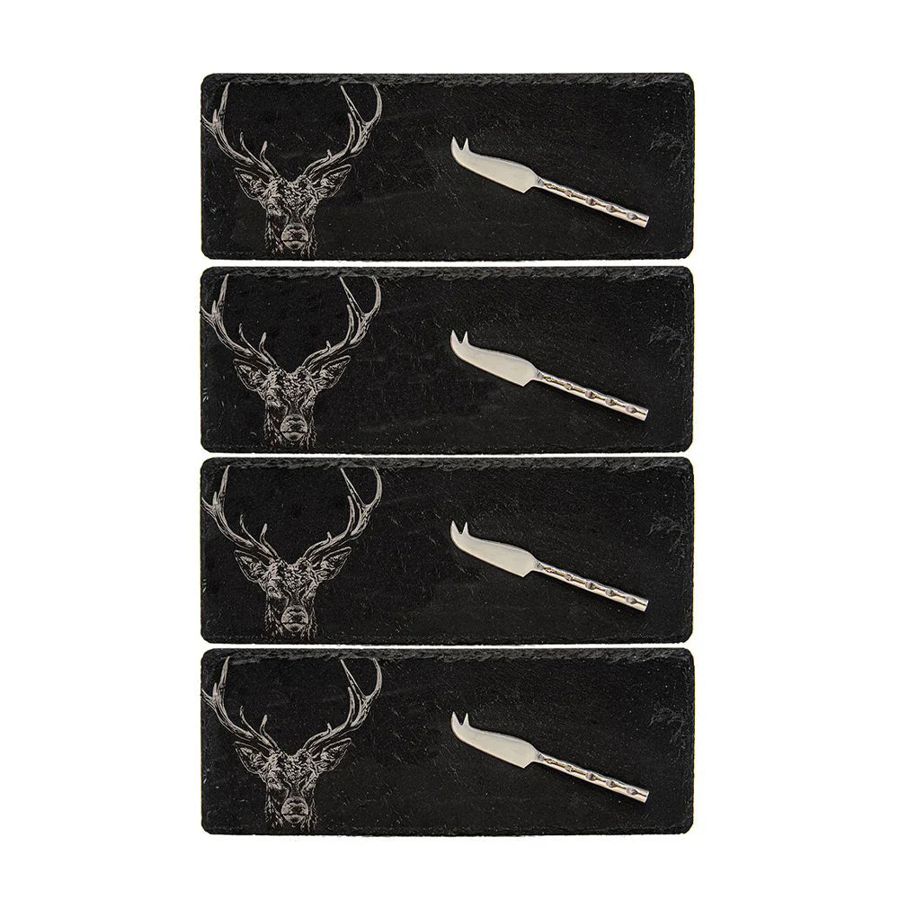 Selbrae House Stag Prince Mini Slate Cheese Board & Knives (Set of 4)