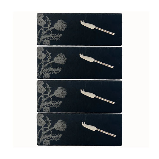 Selbrae House Thistle Trio Mini Slate Cheese Board & Knives (Set of 4)