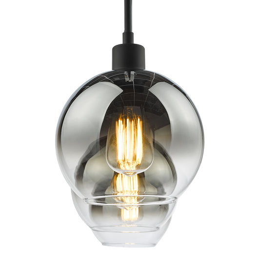 Dar Lycia 3 Light Bar Pendant Matt Black Ombre Smoked Glass