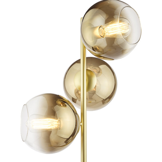 Dar Lycia 3 Light Floor Lamp Satin Gold and Gold Ombre Glass