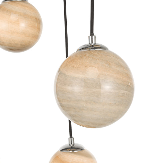 Dar Mikara 6 Light Cluster Pendant Marble Effect Glass & Polished Chrome