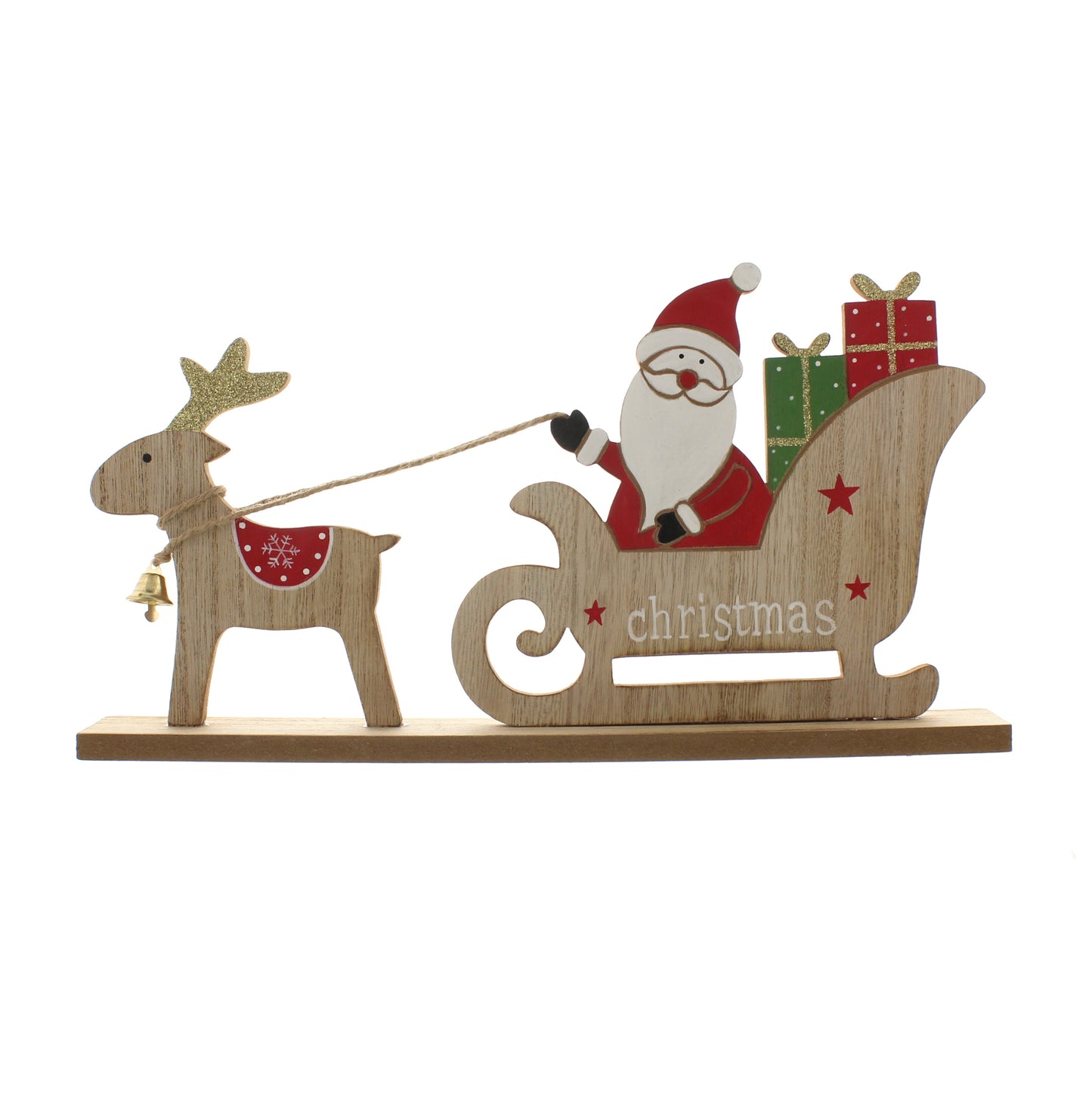Festive Wooden Santa Sleigh and Reindeer