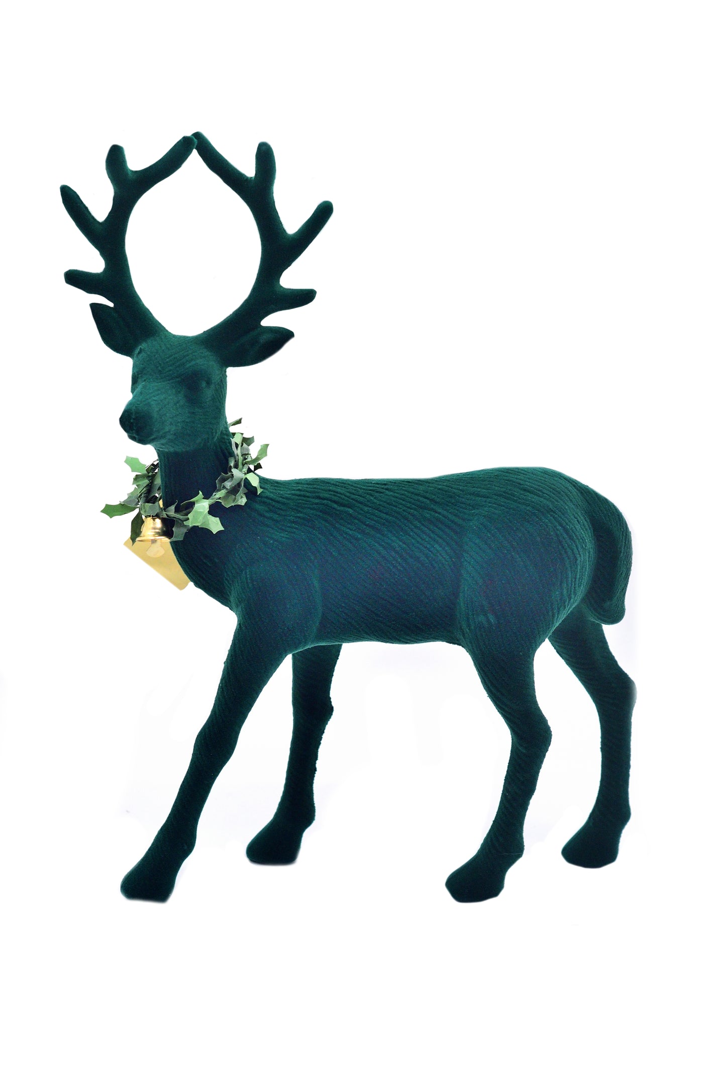 Festive Green Flocked Reindeer