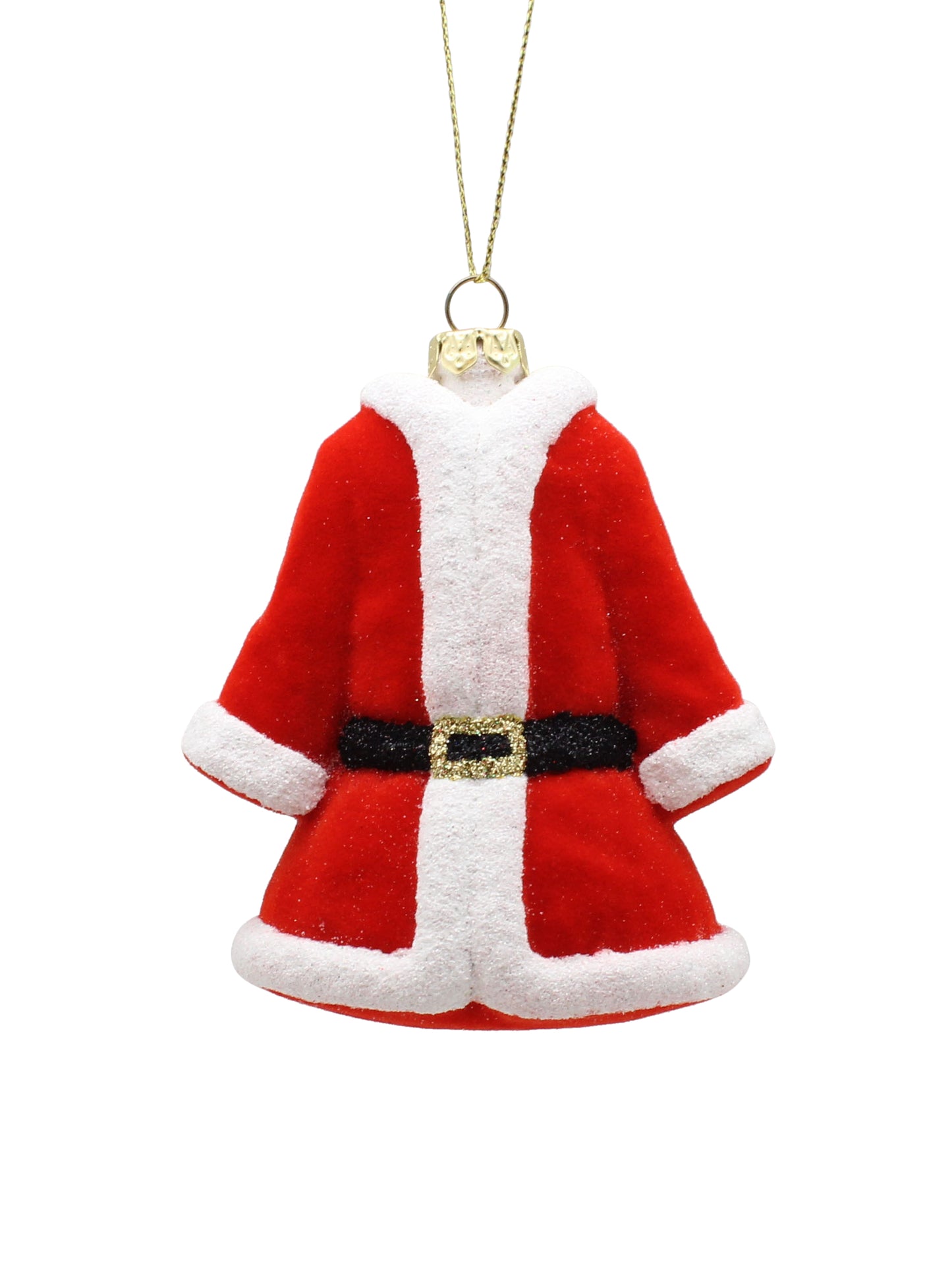 Festive Red/White Flocked Santa Coat Tree Decoration