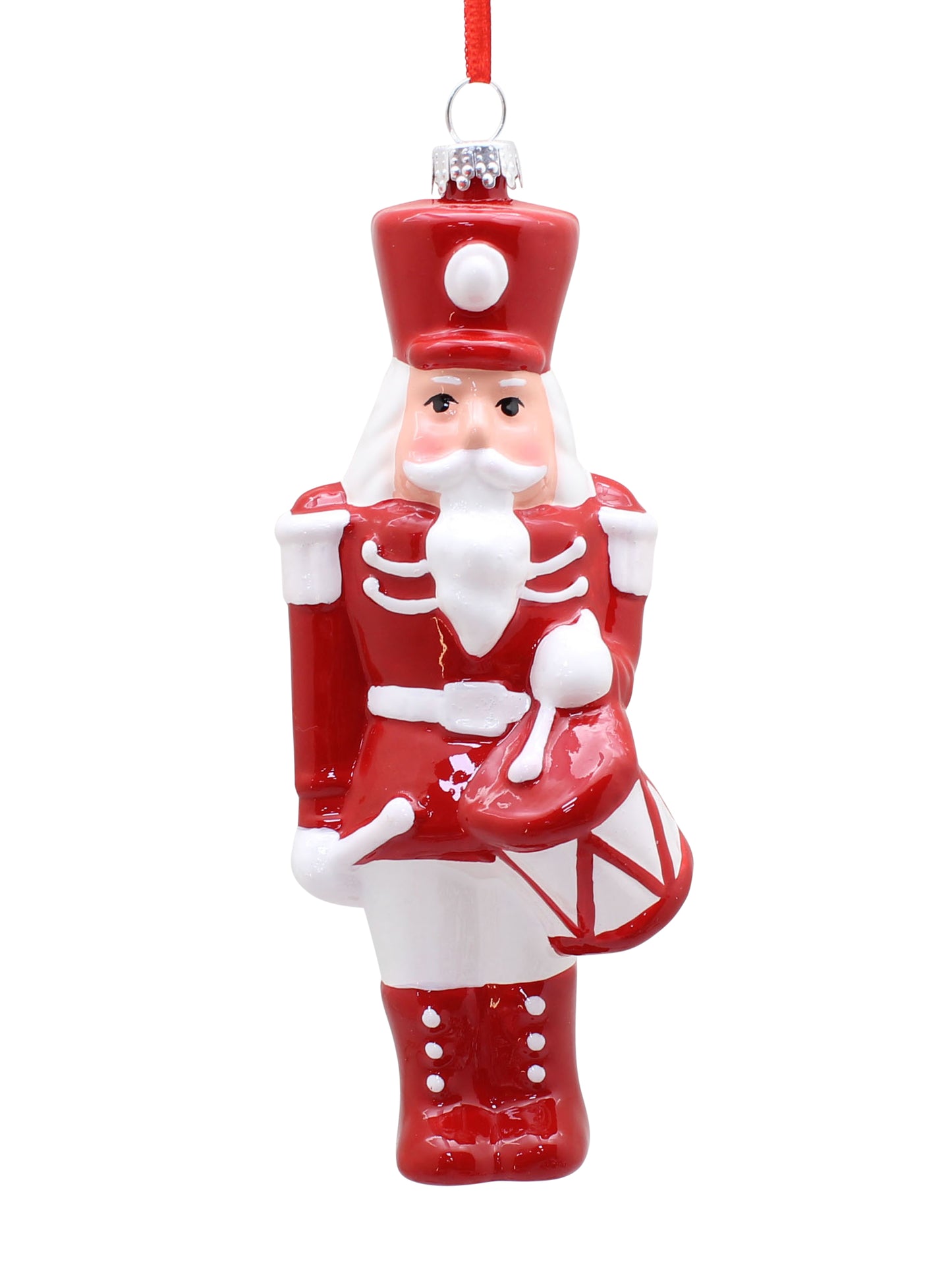 Festive Red/White Nutcracker with Drum Tree Decoration
