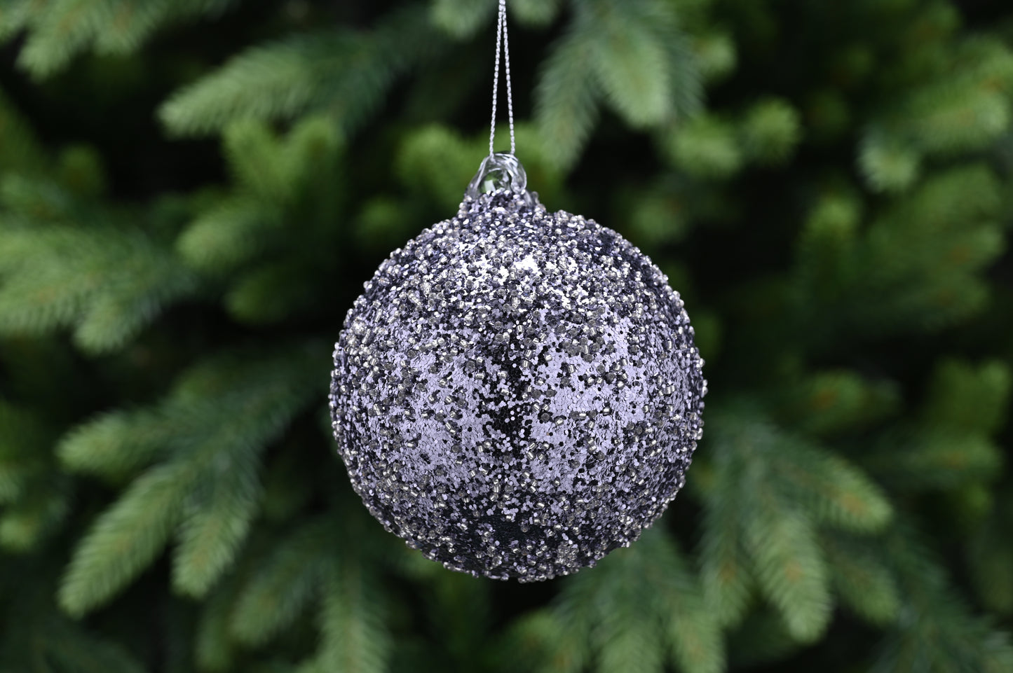 Festive Silver Encrusted Glass Bauble