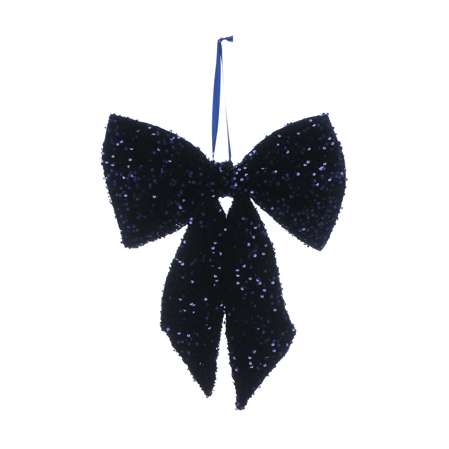 Festive Hanging Navy Blue Sequin Fabric Bow Tree Decoration