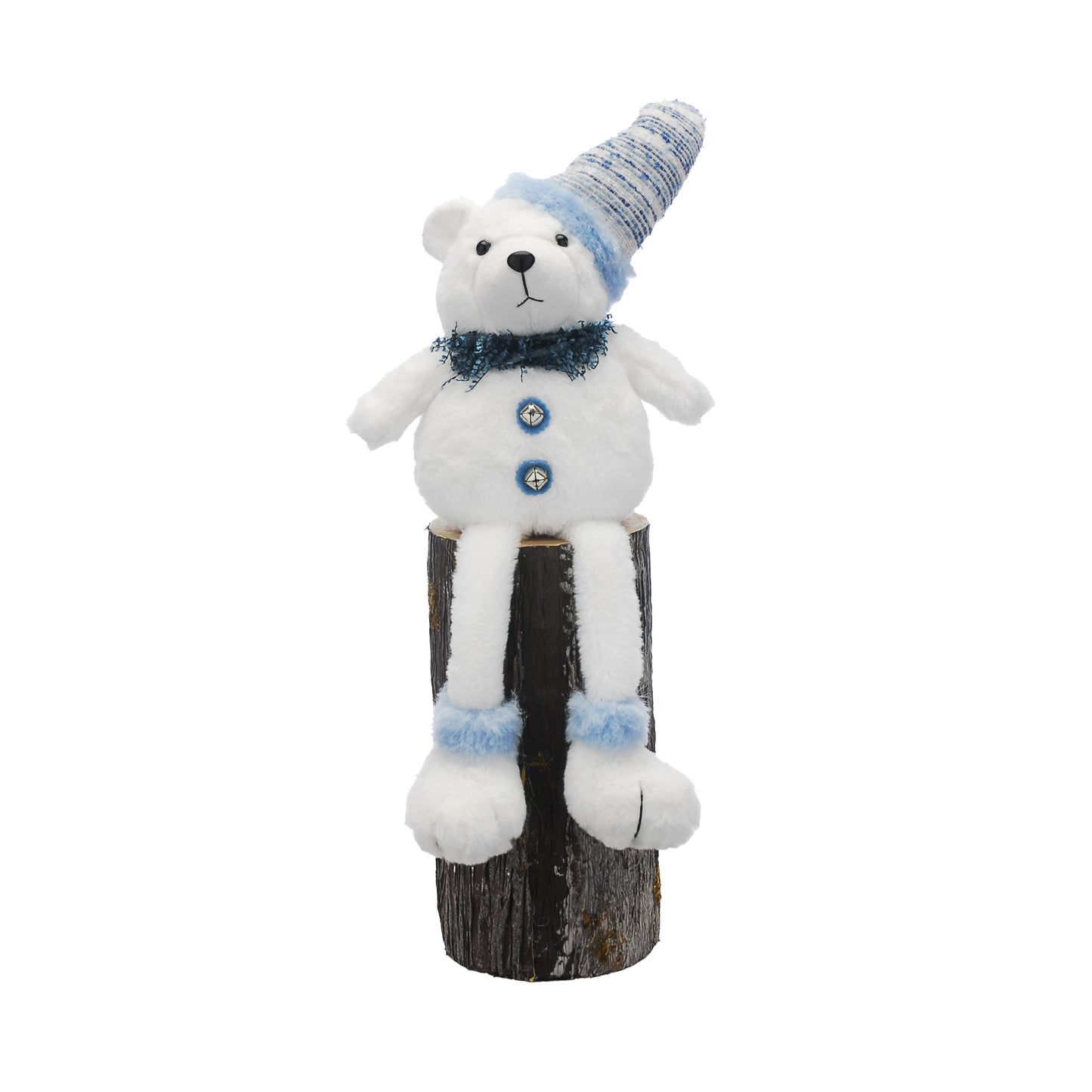 Festive White Plush Dangly Legs Bear with Blue Scarf