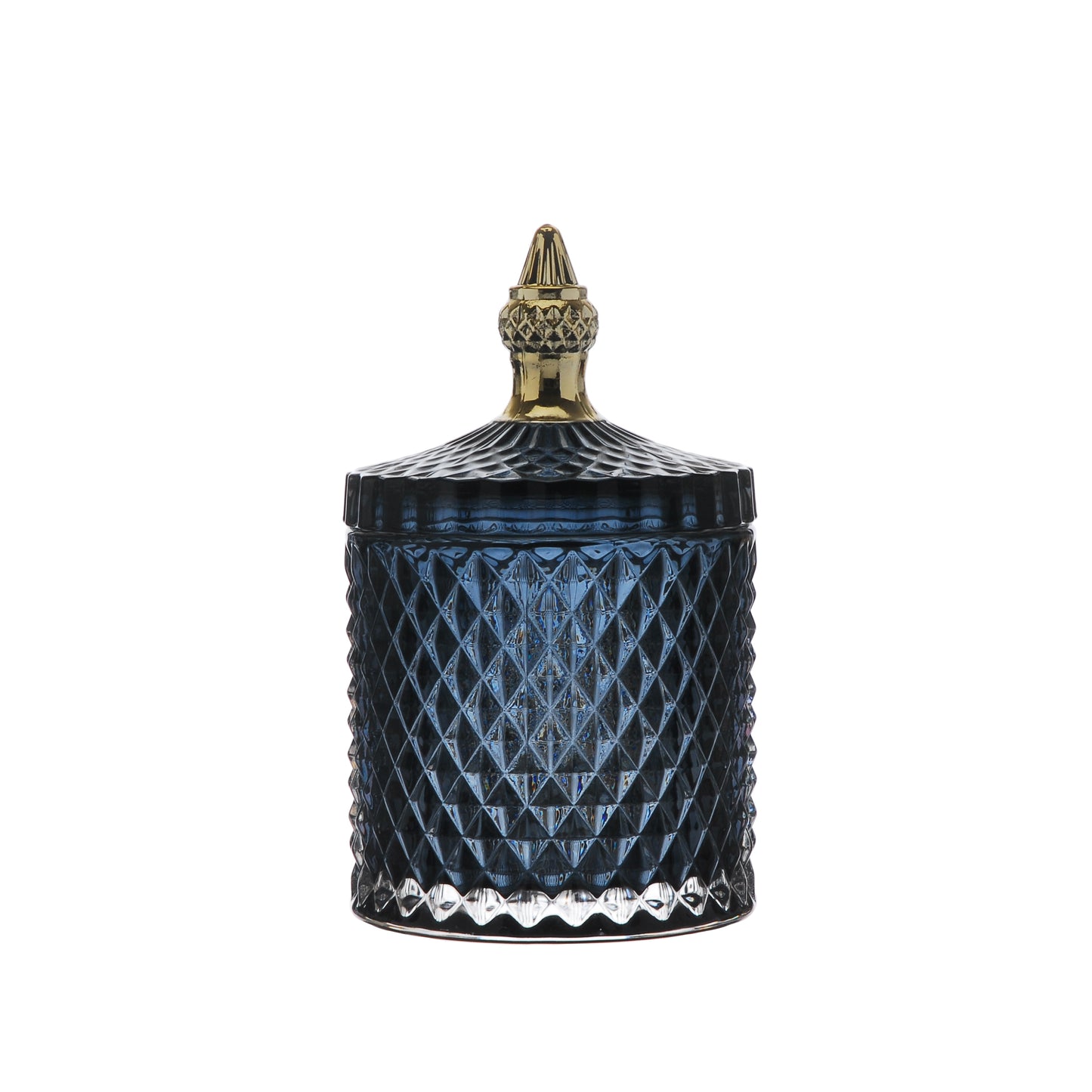 Otters Brook Blue Textured Glass Jar With Gold Handle (14cm)