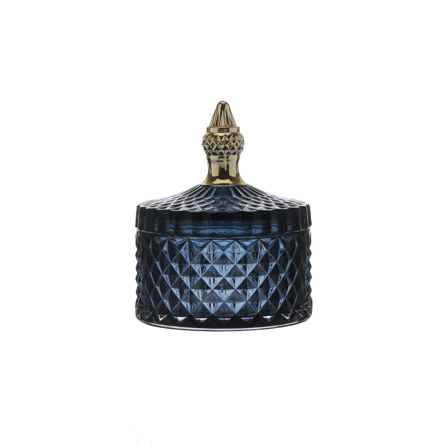 Otters Brook Blue Textured Glass Jar With Gold Handle (14cm)