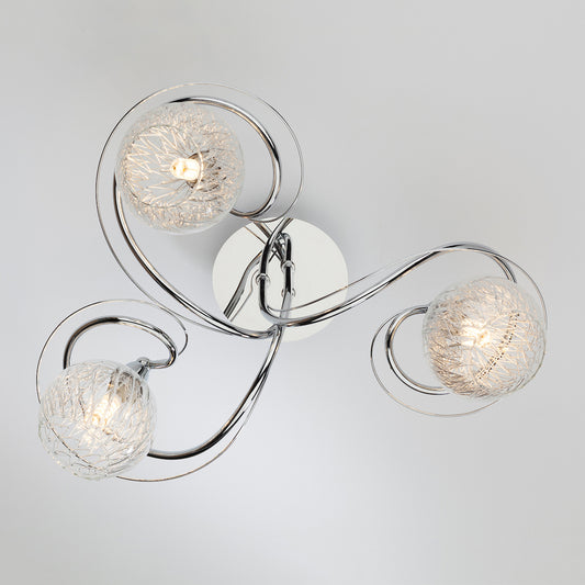 Dar Rehan 3 Light Semi-Flush Polished Chrome and Ribbed Glass