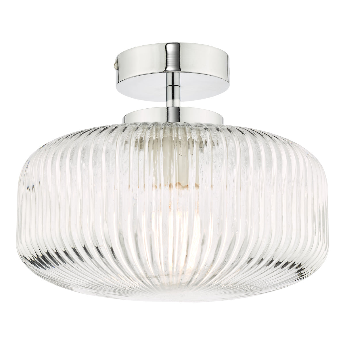 Dar Riva Bathroom Semi Flush Ceiling Light Ribbed Glass Polished Chrome IP44