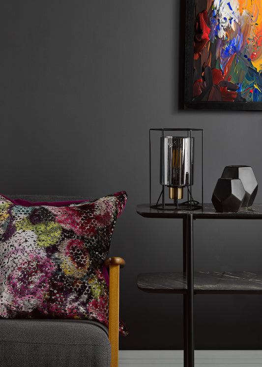 Dar Tatum Table Lamp Matt Black and Smoked Glass