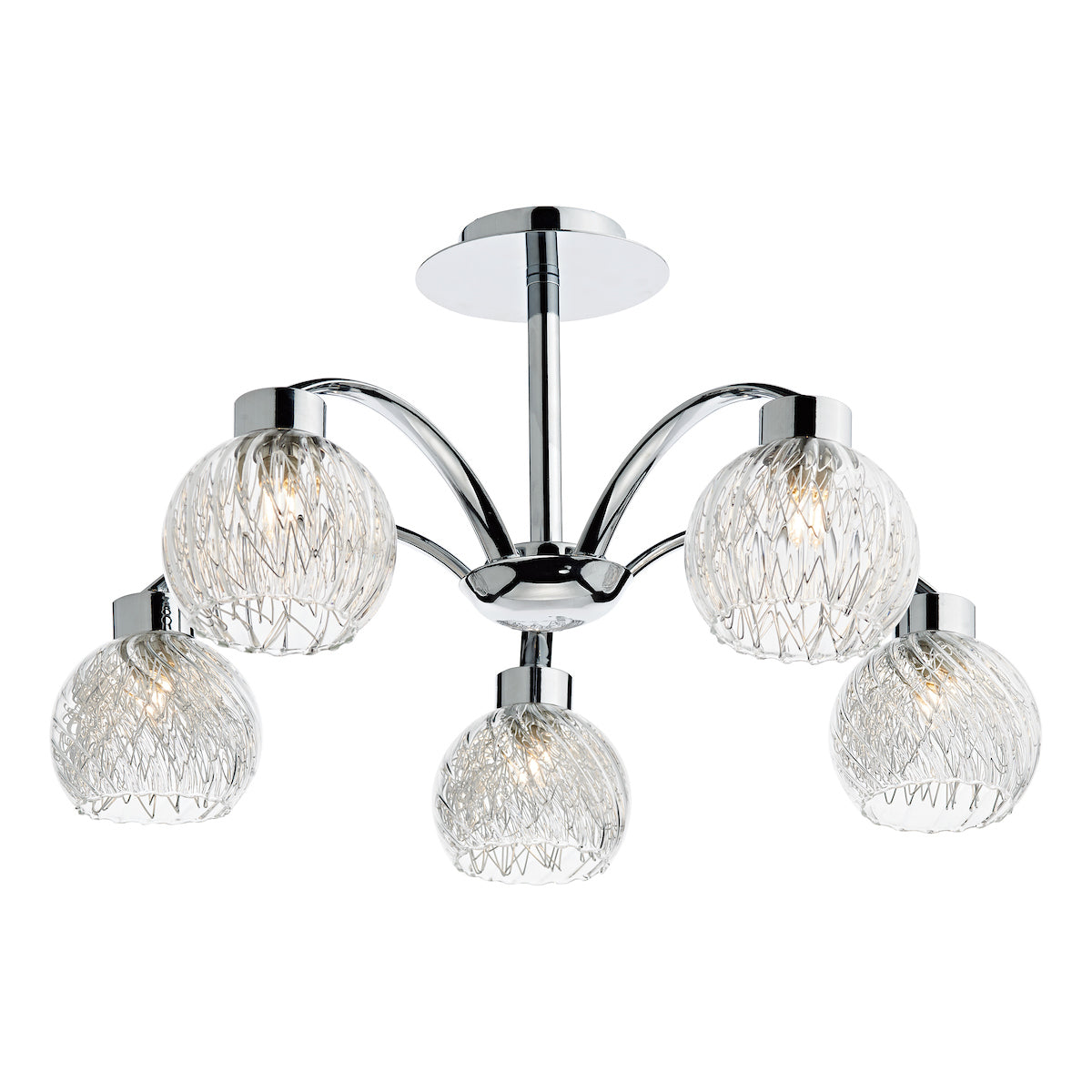 Dar Yasmin 5 Light Semi-Flush Polished Chrome and Ribbed Glass