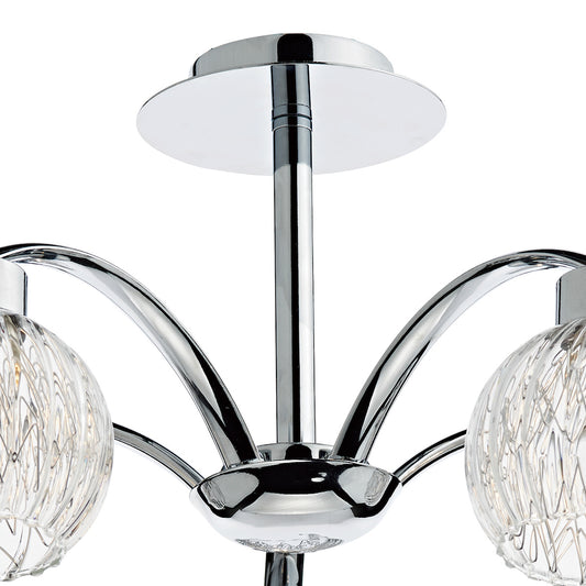 Dar Yasmin 5 Light Semi-Flush Polished Chrome and Ribbed Glass