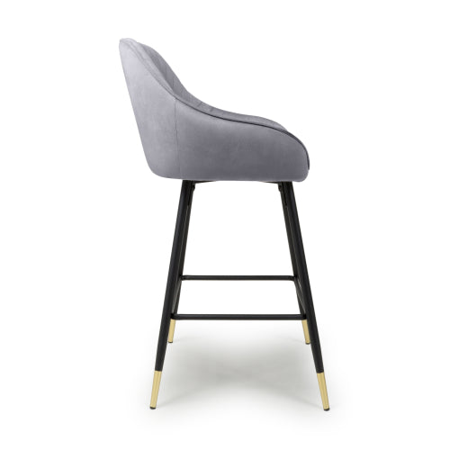 Shankar Savanna Brushed Velvet Bar Stool in Grey