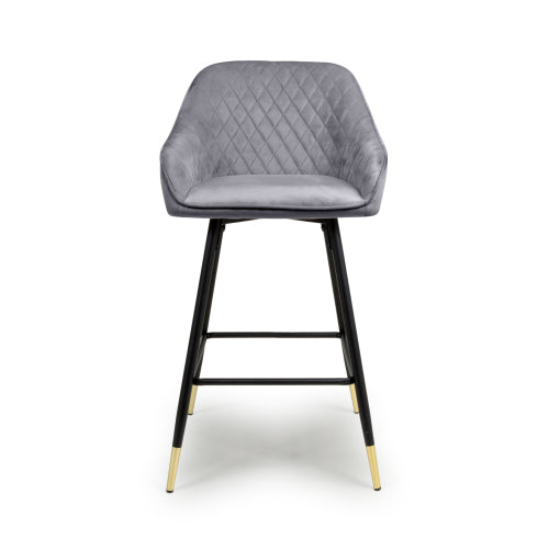 Shankar Savanna Brushed Velvet Bar Stool in Grey