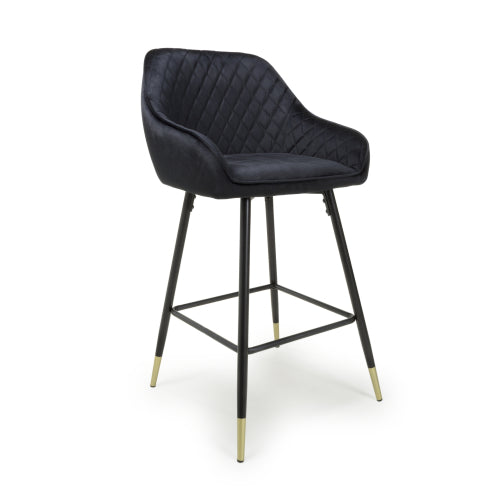 Shankar Savanna Brushed Velvet Bar Stool in Black