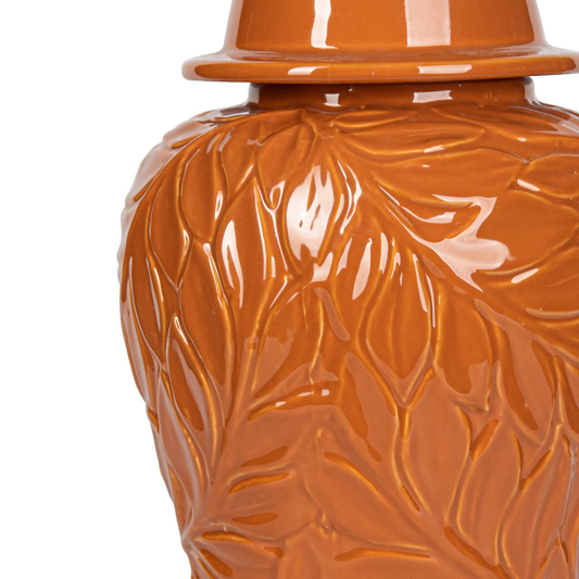 Handmade Orange Carved Ceramic Ginger Jar