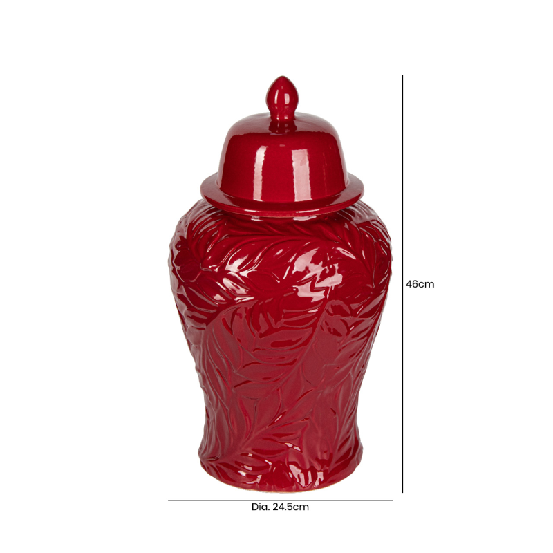 Handmade Red Carved Ceramic Ginger Jar