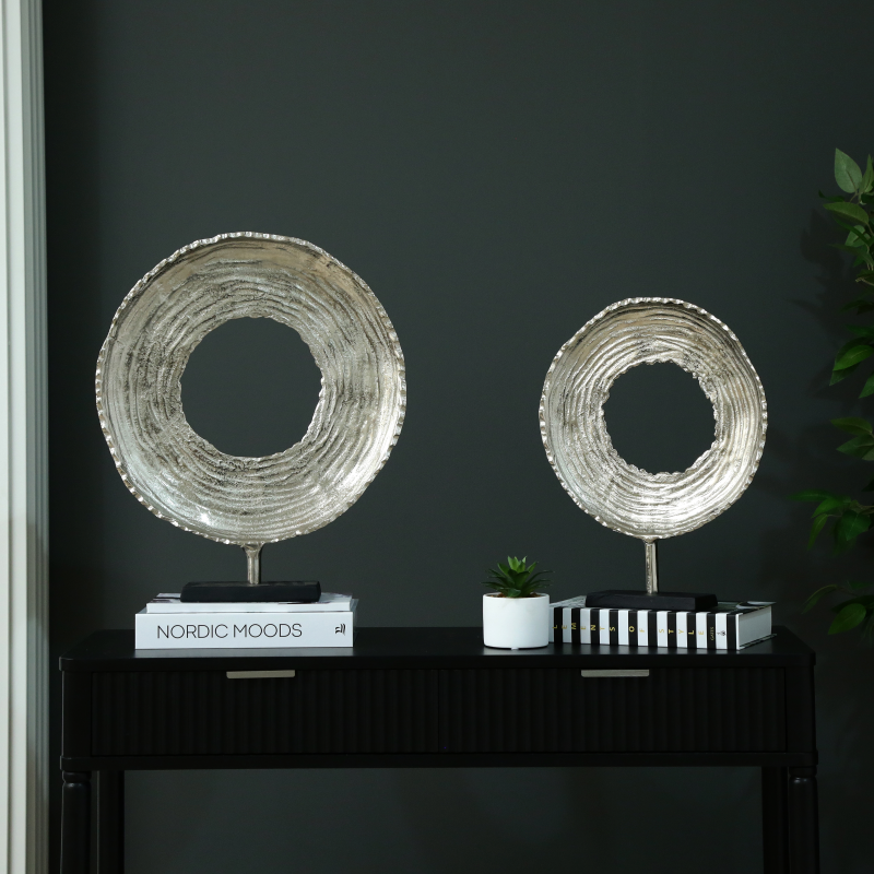 Nickel Round Metal Sculpture with Black Base (46cm)