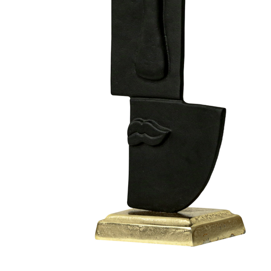 Black Metal Face Sculpture with Gold Base