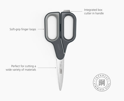 Joseph & Joseph PlusCut™ Grey Scissors with Integrated Box Cutter