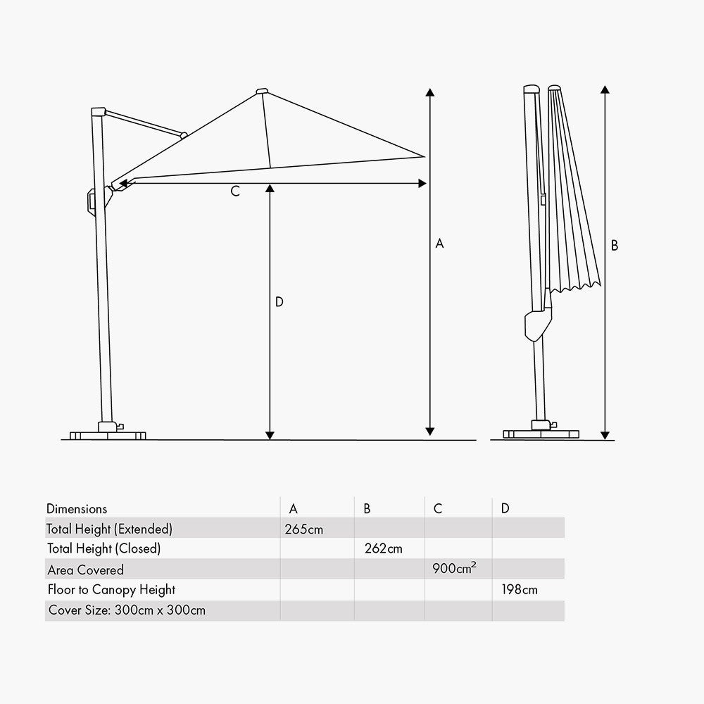 Glow Challenger T2 3m Square Free Arm Parasol