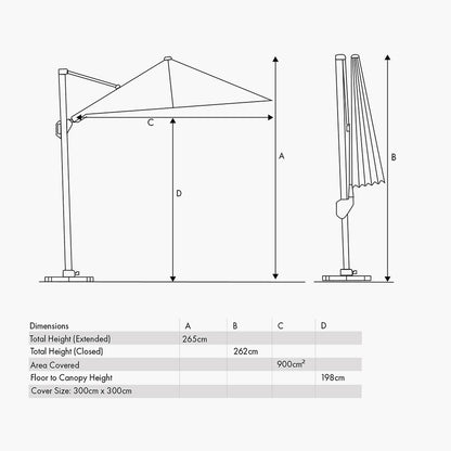 Glow Challenger T2 3m Square Free Arm Parasol