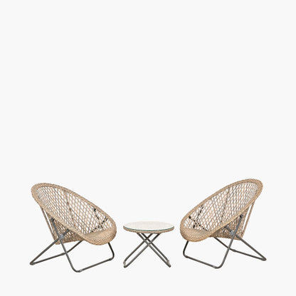 Pacific Tobs Outdoor Foldable Faux Rattan Loungers Set in Grey