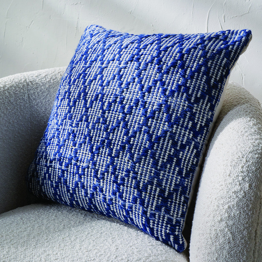 Indoor Outdoor Denim Blue and White Ikat Design Scatter Cushion