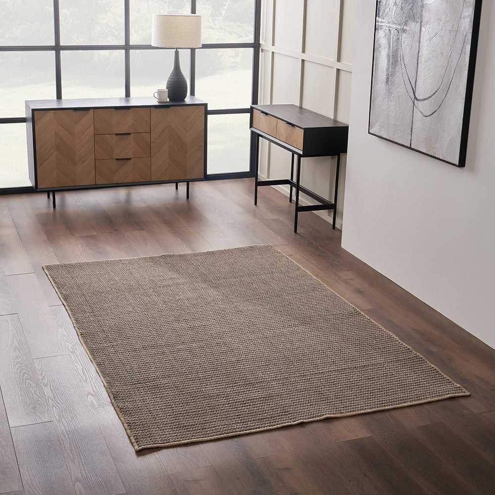Indoor Outdoor Natural and Slate Grey Design Rug