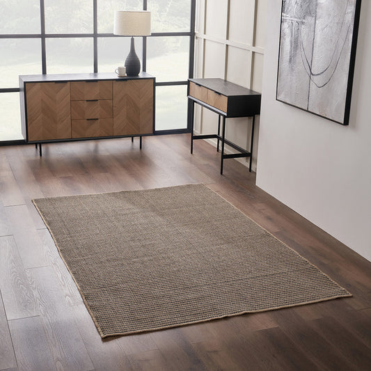 Indoor Outdoor Natural and Slate Grey Design Rug